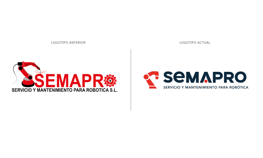 Previous and new corporate image of Semapro, service and maintenance for robotics in Barcelona