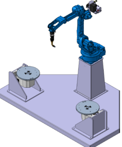 Layout de un robot de soldadura que muestra la metodología de nuestro trabajo en robótica industrial
